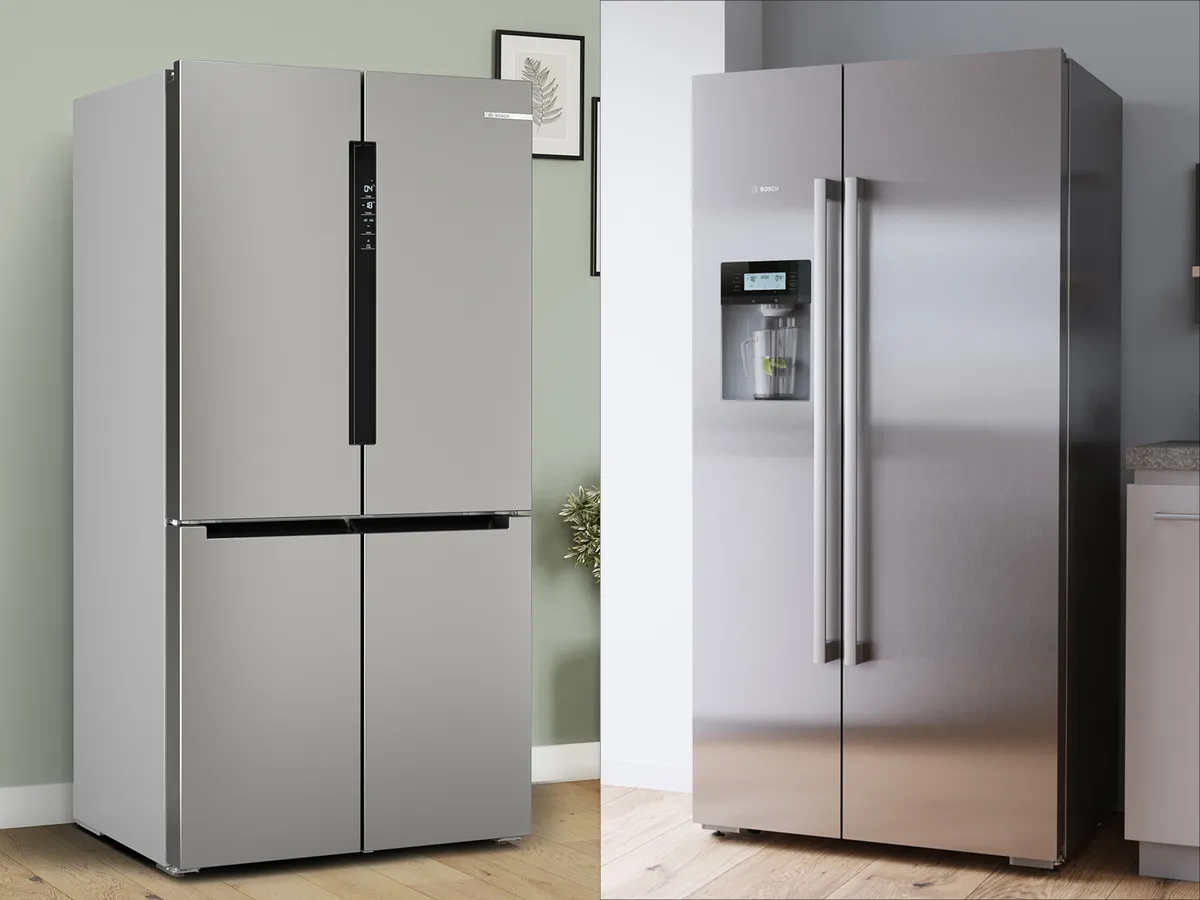 side by side image showing American style and French door models