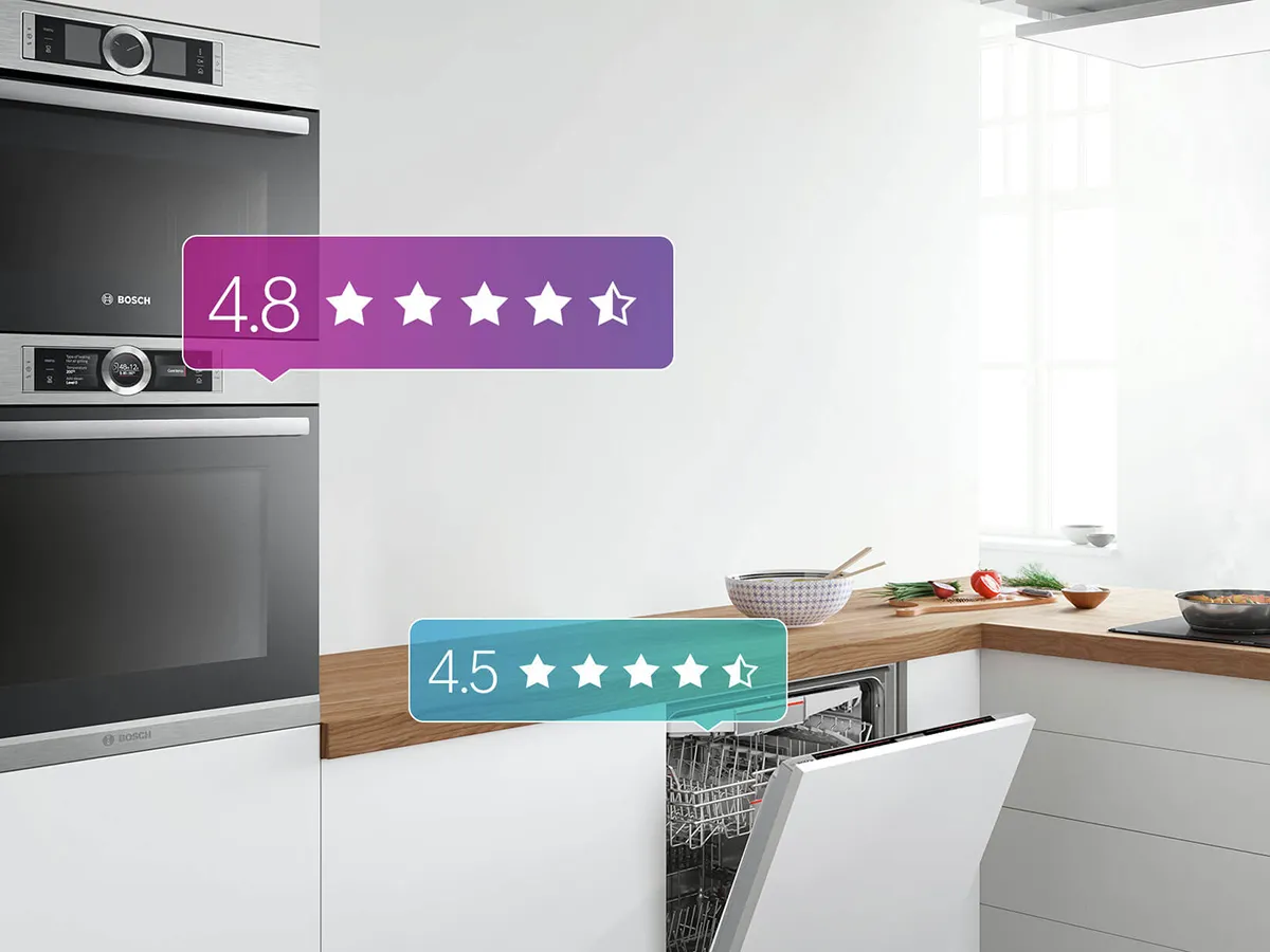 Модерна бяла кухня с уреди Bosch