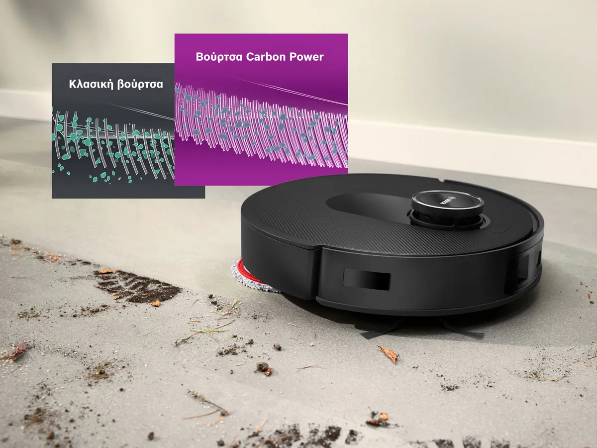 Η Spotless καθαρίζει τη βρωμιά και τις λασπωμένες πατημασιές από κάθε λευκό δάπεδο με την ηλεκτρική βούρτσα άνθρακα.