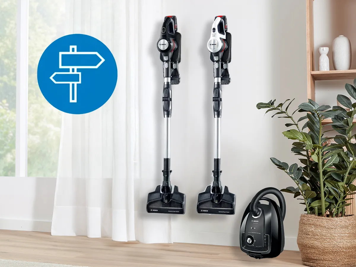 Bosch vacuum cleaner range with product advisor logo.