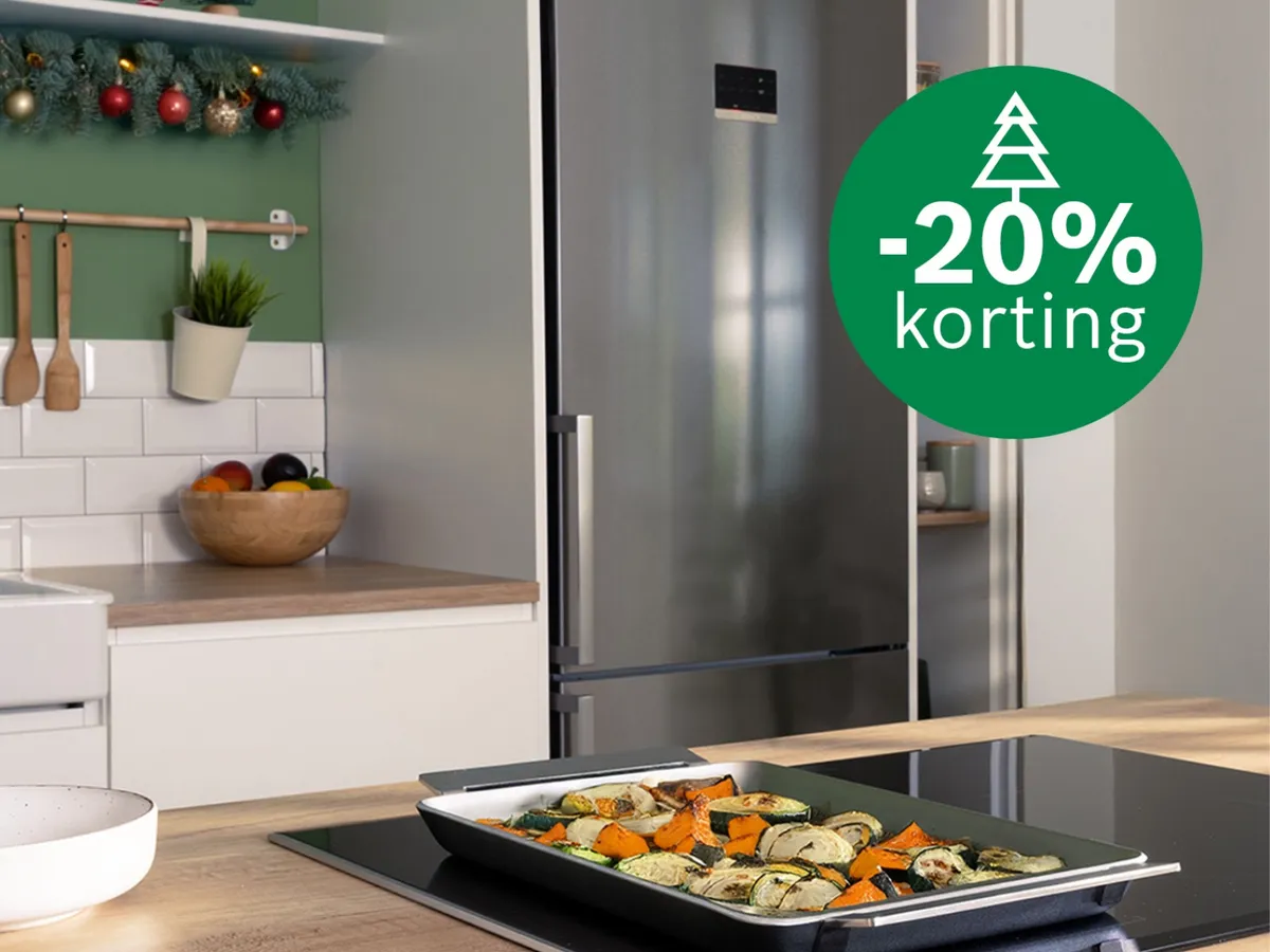 Keukenapparatuur van Bosch, kookplaten en ovens met accessoires. Button met 20% korting  