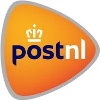 PostNL-logo met een driehoekige oranje achtergrond met een kroon en het woord "postnl" in vetgedrukte blauwe letters.