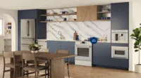thermador leap into luxury induction lux range slide in masterpiece blue kitchen 