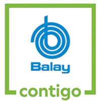 Logotipo de Balay: emblema circular en azul sobre la palabra "Balay" y, debajo, "contigo" en verde, todo enmarcado por un recuadro verde.