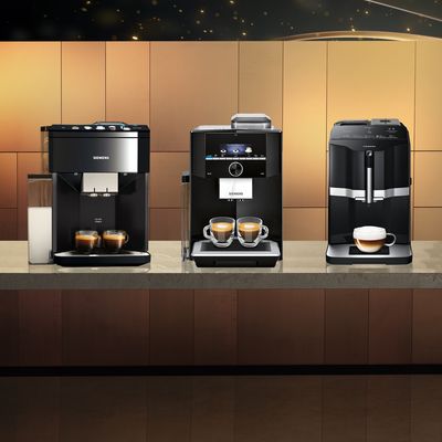 Siemens bean to cup coffee machines on display in a row