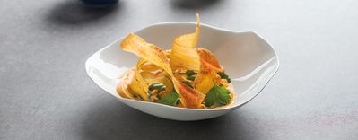 Crema di patate dolci, platano e coriandolo