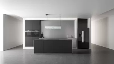 Spacious black and white kitchen