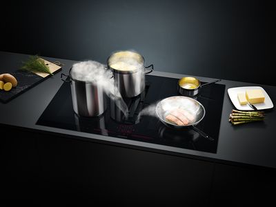 Multiple ingredients in pans using induction air plus