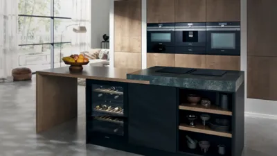 Modern wooden kitchen with Siemens built-in cooking and baking appliances