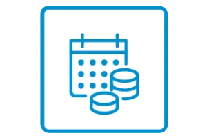 Icône de calendrier avec des pièces, représentant la planification financière ou la budgétisation.