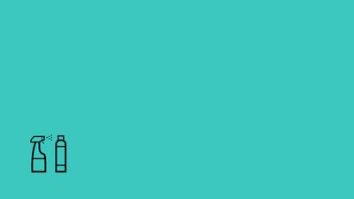 Two minimalist line icons of a spray bottle and a liquid container against a teal background. 