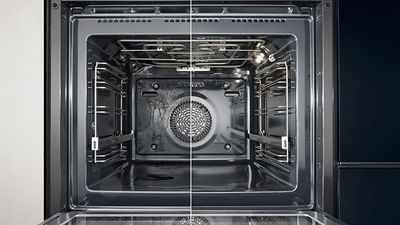 Antes e depois de um forno Siemens limpo