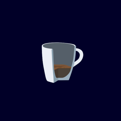 Ilustracja filiżanki espresso przeciętej w połowie, ukazująca pojedynczy shot espresso wewnątrz