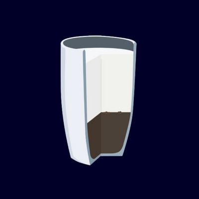 Illustration d'une tasse de latte coup&eacute;e en deux r&eacute;v&eacute;lant une double dose d'expresso au fond et une grande couche de mousse de lait sur le dessus.