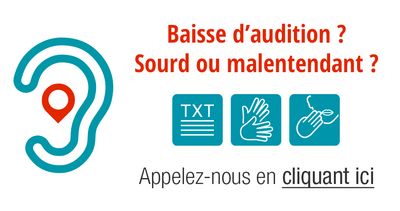 Icône d’oreille, épingle de localisation, texte, langue des signes et symbole de main. Offre de soutien pour problèmes auditifs