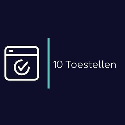 De afbeelding toont een logo voor "10 Toestellen," wat een bedrijf of dienst lijkt te zijn. Het logo is voorzien van een vinkje en de tekst "10 Toestellen" in een minimalistisch, modern design.
