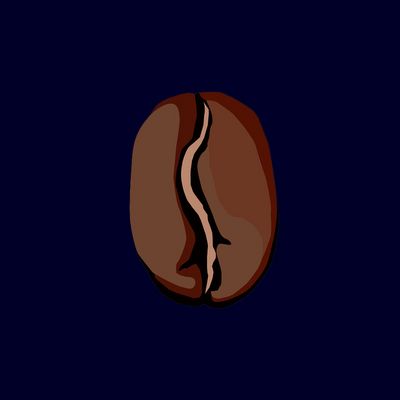 Illustratie van een donker gebrande koffieboon tegen een donkerblauwe achtergrond.