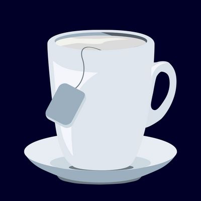 Illustration repr&eacute;sentant une tasse de th&eacute;   blanche pos&eacute;e sur une soucoupe de la m&ecirc;me couleur.