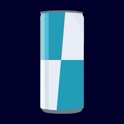 Illustration d'une canette de boisson &eacute;nergisante sur un fond bleu fonc&eacute;.