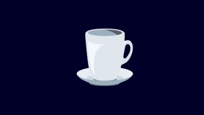 Illustration d'une tasse à café et d'une soucoupe sur un fond bleu foncé.
