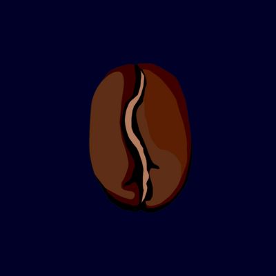 Illustratie van een donker gebrande koffieboon tegen een donkerblauwe achtergrond.