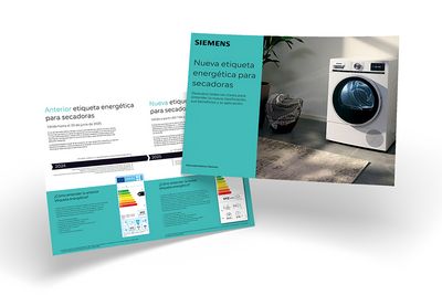 Lavadora Siemens con texto explicativo sobre la nueva etiqueta energética de secadoras