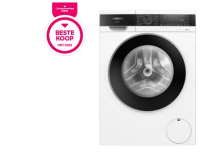Wasmachine, frontloading, wit, met bedieningspaneel, bekroond met "Best Buy" in 2020. 