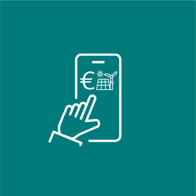 Ein Symbol einer Hand, die auf ein Euro-Zeichen auf einem Smartphone tippt.