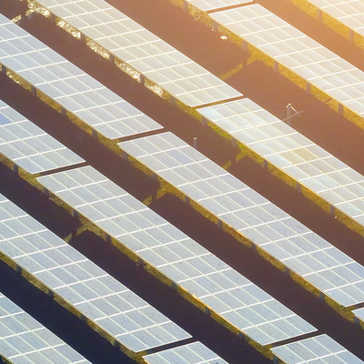 Eine Reihe Solarmodule als Beispiel für erneuerbare Energie.