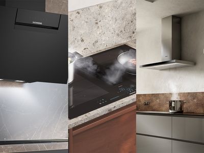 Siemens kitchen appliances featuring a sleek stovetop, a kitchen hood, and stylish surface designs.
