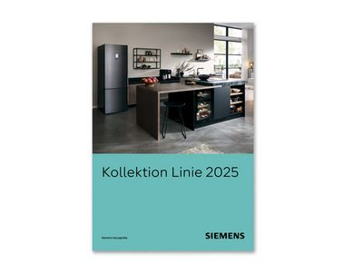 Cover der 2025-Kollektion von Siemens mit modernem Küchendesign mit eleganten Geräten und stilvollem Dekor.