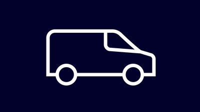Dunkelblaue Farbfläche und darauf ein weißes Icon eines Lieferwagens