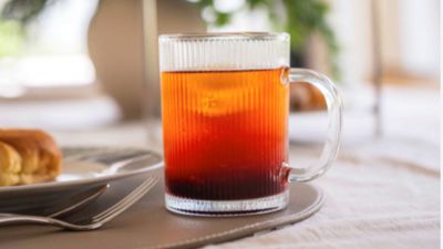 Drink in glass mug on table