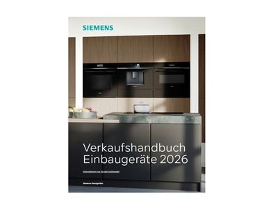 Titelbild Siemens Verkaufsunterlage 2026 Einbaugeräte mit moderner Küche.