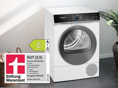 Siemens Trockner WQ45B2B40 ausgezeichnet von Stiftung Warentest.