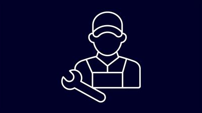 Techniker Icon wei&szlig; auf dunkelbauem Hintergrund