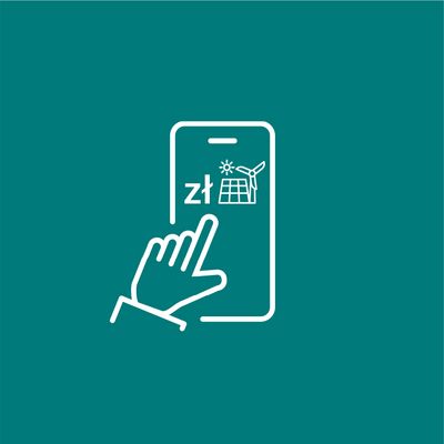 Ikona dłoni klikającej symbol euro na smartfonie.