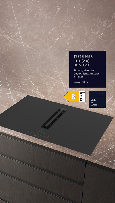 Stiftung Warentest Deutschland: Testsieger Kochfeld mit integriertem Dunstabzug ED877HQ26E