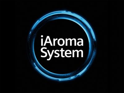 The iAroma System logo, featuring white text within a glowing blue futuristic circle on a black background.