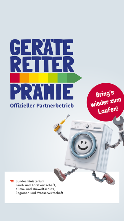 Blauer Hintergrund mit wei&szlig;em Text: "OFFIZIELLER REPARATUR BONUS PARTNERBETRIEB" und Logos f&uuml;r die Bundesregierung und die Europ&auml;ische Union.
