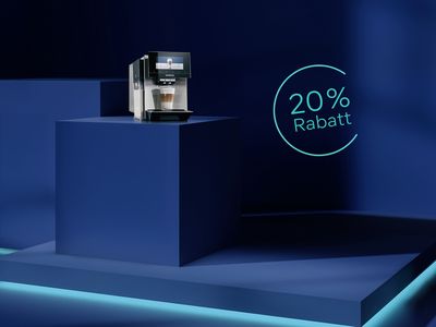 Dunkelblauer Raum mit Hausger&auml;ten von Siemens und dem Hinweis auf die Siemens Days mit 20 % Rabatt im Siemens Online Shop