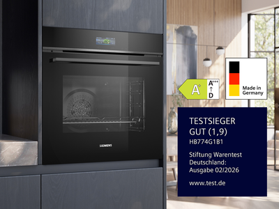 Siemens Testsieger Backofen HB774G1B1, ausgezeichnet von Stiftung Warentest, Energieeffizienzklasse A+ und Made in Germany