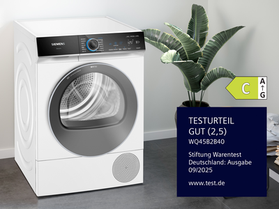 Siemens Trockner WQ45B2B40 ausgezeichnet von Stiftung Warentest Deutschland