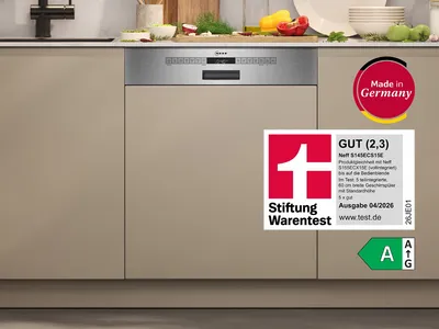 NEFF Geschirrspüler S145ECS15E im Geschirrspüler Test 2026 mit Stiftung Warentest Bewertung GUT (2,3), Energieeffizienzklasse A und Made in Germany