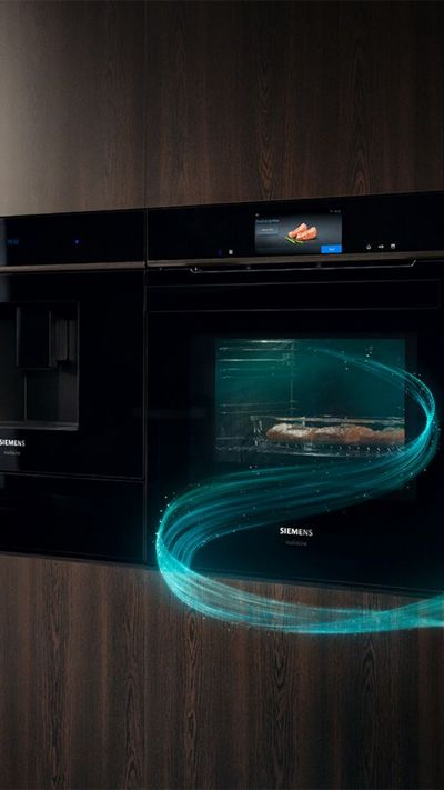 Built in oven with neon blue smoke style visual