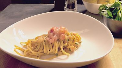 Spaghetti gambero rosso di Mazzara e limone