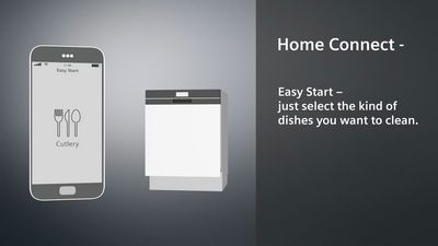 Easy Start programma van een Siemens vaatwasser bedienen in de home connect-app op een telefoon.