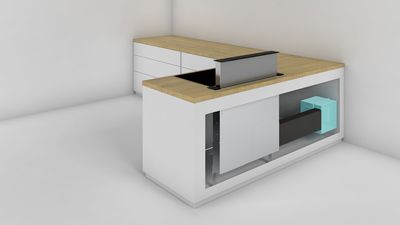 Siemens downdraftAir, keittiö, 3D-grafiikka, moottori asennettuna sivulle