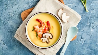 Steamed Egg with Shrimp and Mushroom