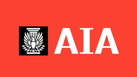Red background with black and white AIA logo and text.